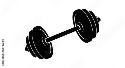 Black and white illustration of a single barbell for weightlifting.