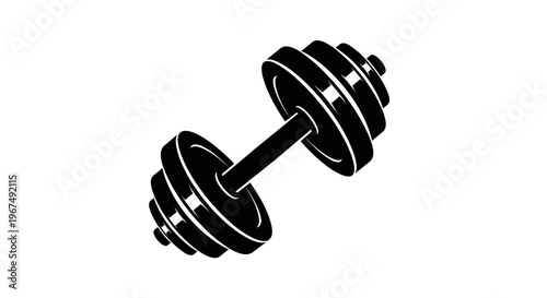 Black and white illustration of a single dumbbell for weightlifting.