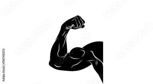 Strong Bicep Flexed in Silhouette Demonstrating Power and Strength.
