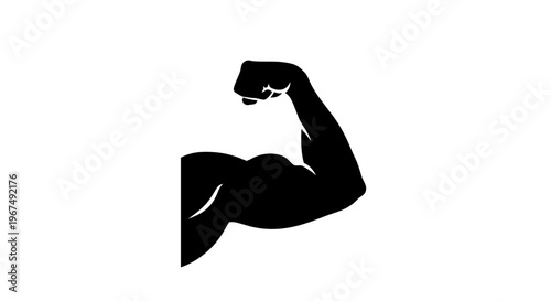 Strong Bicep Flexed in Silhouette Against White Background.