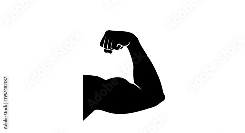 Strong Bicep Flexed Silhouette on White Background.
