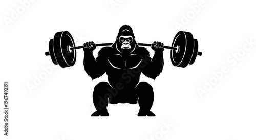 Strong Gorilla Weightlifting Squatting with Barbell.