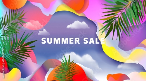 Bright Colors and Tropical Elements Promote a Summer Sale Event in a Lively S...