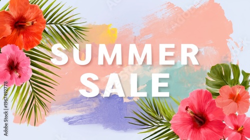 Enjoy Summer Sale at the Beach With Palm Trees and Sunset in the Background