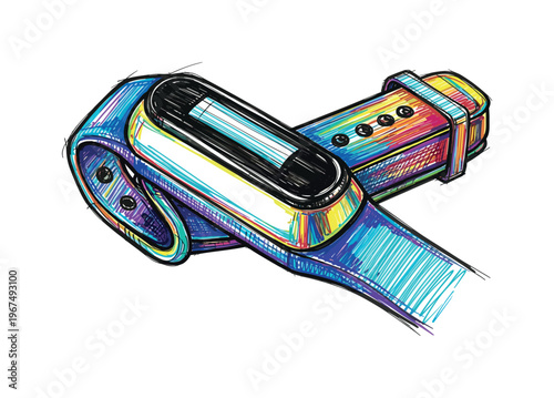 Colorful sketch of a fitness tracker band with a slim digital display