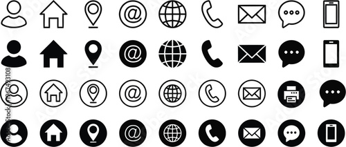 Contact icon set for website and business - Telephone, mail, address, web, user, home, location, calendar, time icons, contact us icons customer service support Business, business card, business card 