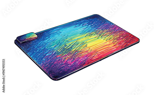 Vibrant, abstract, rainbow-colored gaming mouse pad with extended wrist rest