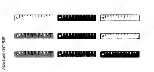 Wooden measuring ruler stick used in classrooms offices and design studios  containing EXACTLY six versions of