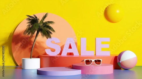 Bright Display With Sale Sign and Colorful Items for Summer Season Promotion