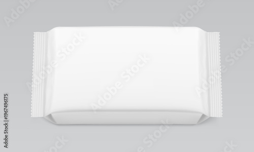 Realistic flow packaging mockup for bars, candies, waffles. Vector illustration isolated on grey background. Easy to use for your design. EPS10.