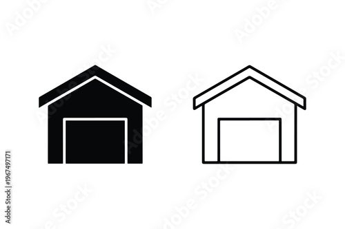 Garage Line And Solid Icon Set