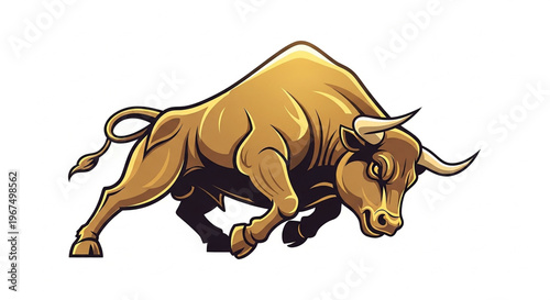 A charging bull icon in a dynamic pose with sharp horns and muscles