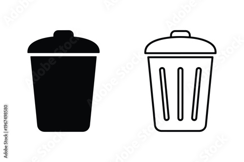 Trash Bin Line And Solid Icon Set