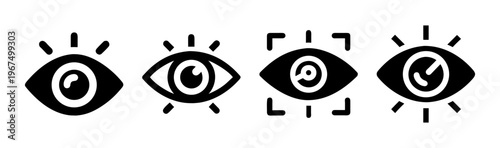 Set of four eye icons representing brand awareness, vision, and observation in a modern style.