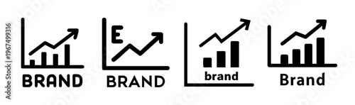 Four bar charts showing brand equity growth and increasing market performance with upward trending arrows.