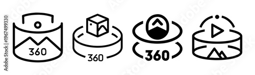 360 degree view icons for virtual reality and immersive brand experience