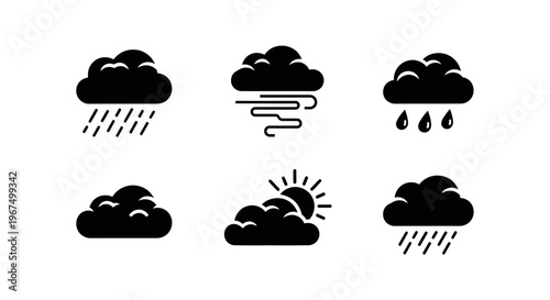Weather Icons Set - Rain, Wind, Clouds, and Sun.