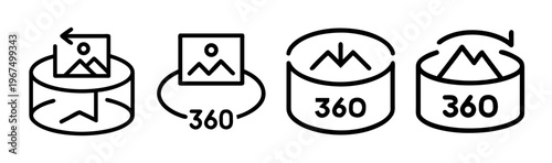 360 degree view icons illustrating immersive experiences and digital content