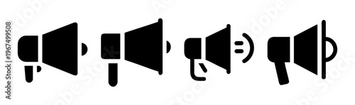 Set of four black megaphone icons representing brand voice and tone communication