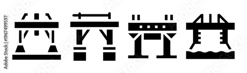 Set of icons illustrating bridge construction and engineering structures