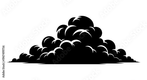 Dark Smoke Cloud Explosion Black and White Illustration.