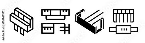Isometric icons depicting cable management solutions and network hardware components.