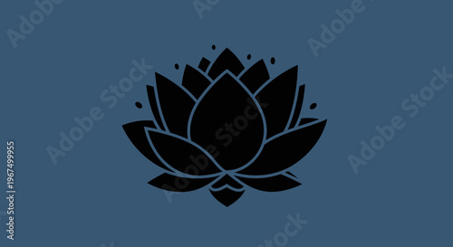 Elegant Black Lotus Flower Illustration on a Serene Blue Background.