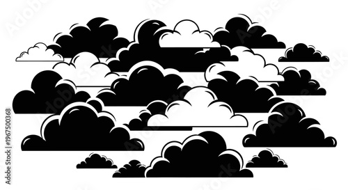 Stylized Black and White Clouds in a Sky.