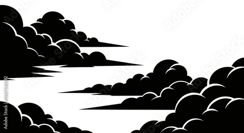 Stylized Black Clouds Against a White Sky Vector Illustration.