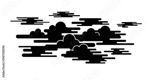 Stylized black clouds in a flat, minimalist design.