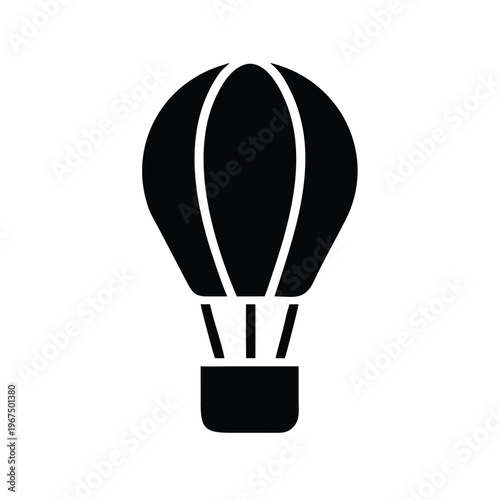 A black silhouette of a hot air balloon is depicted against a white background.
