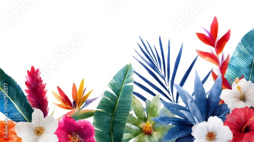 Flowers and Leaves Arranged in a Vibrant Display on a White Background in Spring Season
