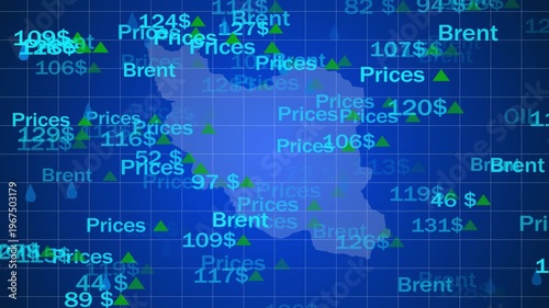 Iran oil business and fuel extraction barrels in row seamless and loopable concept. Iranian petrol industrial containers.