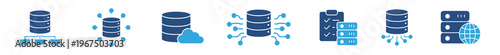 Database Icon Set, Data Storage and Network Systems Symbols, Vector Illustration