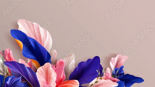 Creative Arrangement of Colorful Flowers on a Pastel Background for Design an...
