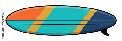 A colorful retro surfboard illustration. This vibrant graphic is perfect for summer, beach, and surfing themes. Ideal for logos, icons, stickers, and travel designs.