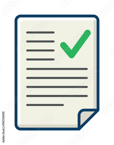 Vector icon of an approved document with a green checkmark. Represents confirmation, completed tasks, success, or agreement. Perfect for web, UI, and business concepts.