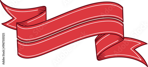 Red ribbon label with layered folds and white highlights decorative label wavy ribbon