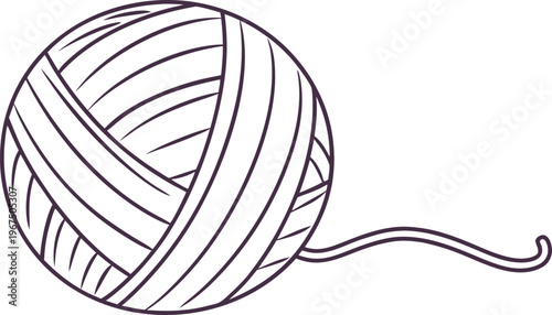 Purple yarn ball with tail and hand drawn lines ball of yarn tail