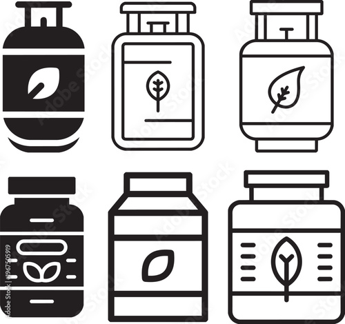 Eco-Friendly Containers: A selection of eco-conscious containers, each adorned with a leaf, symbolizing sustainability and environmentally friendly storage solutions.