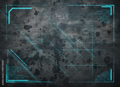 Futuristic Sci-Fi HUD Interface on Grungy Metal Background