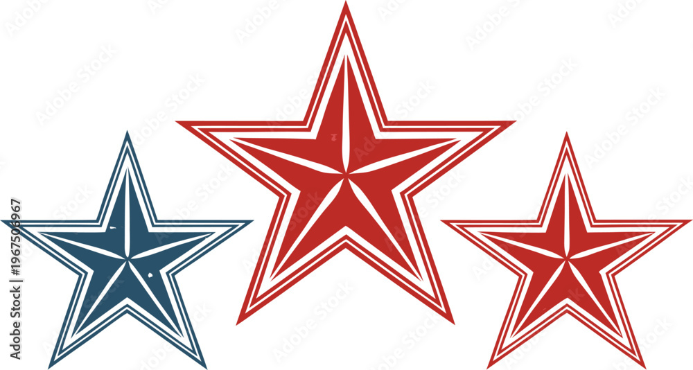 Fototapeta premium Retro starburst shapes with distressed texture in red and blue
