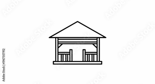 Simple line drawing of a small house with a porch and roof