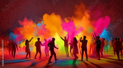 People Celebrate With Colorful Smoke in an Outdoor Event at Night