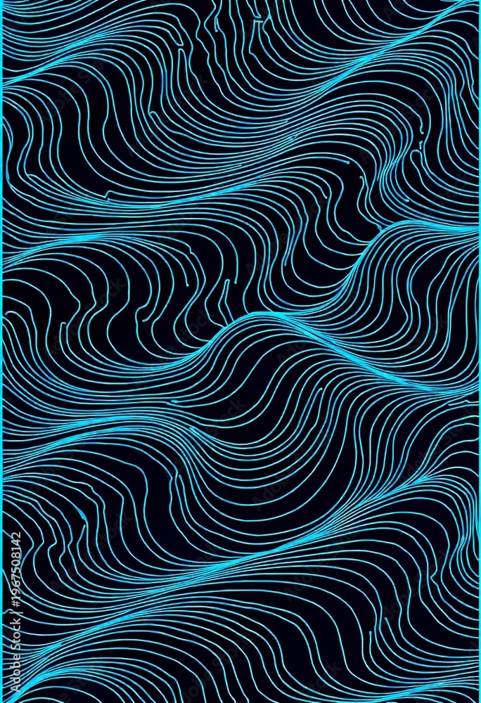 Fototapeta premium Mesmerizing Abstract Pattern of Flowing Blue Lines on a Black Background Creating a Dynamic and Hypnotic Wave-Like Optical Illusion