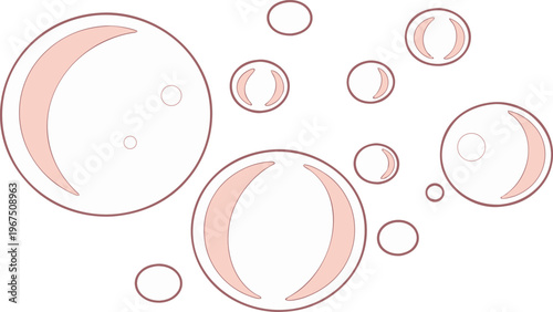 Transparent watercolor ink blots with soft edges in pink and red hues