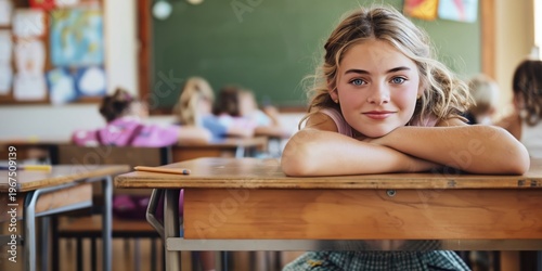 Student Sits at Desk in Classroom While Other Children Engage in Activities