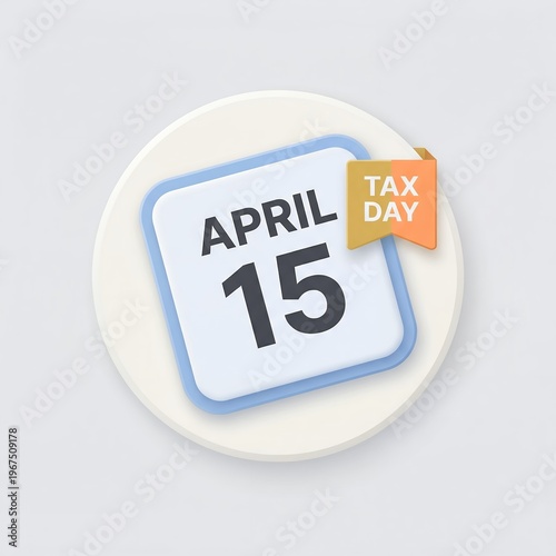 Calendar page showing april 15 with a tax day banner and a light blue border on a tax day white circular background