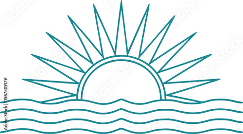 Minimal teal sunrise over calm sea ocean waves