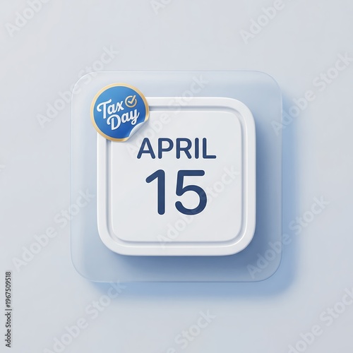 Calendar showing april 15th with a blue and yellow tax day sticker reminder date